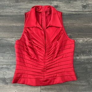 JS Collections red pleated sleeveless top